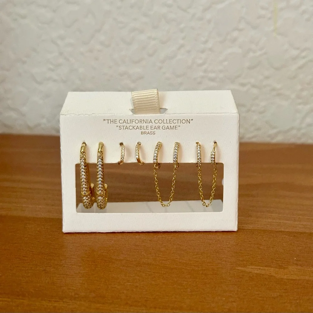 Gold tone Brass Stackable Earrings NWOT - Picture 1 of 3